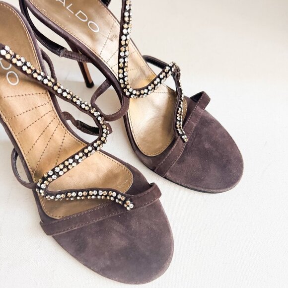 Vintage Aldo Brown Suede Rhinestone Heels 38 - Picture 3 of 10